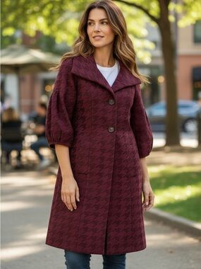 AXCESS  Wine Houndstooth Trench Coat size4